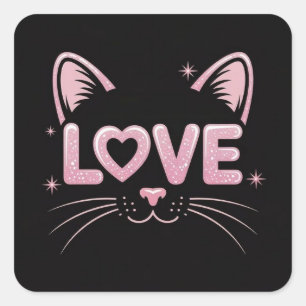 Pink Sparkle Cat Square Sticker