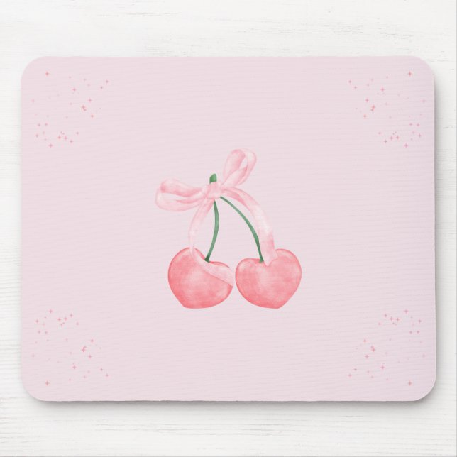 Pink Sparkle Cherry Ribbon  Mouse Mat (Front)