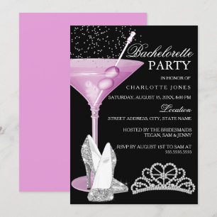 Pink Sparkle Cocktail Bachelorette Party Invitation