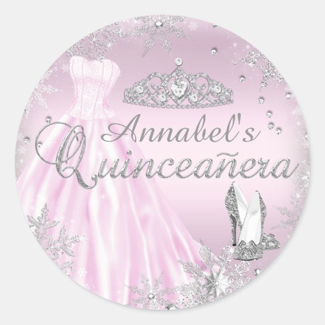 Pink Sparkle Dress Tiara Quinceanera Sticker (Front)
