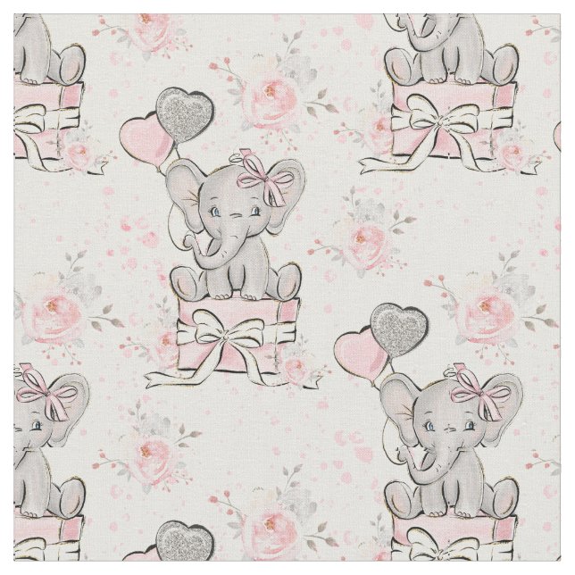 Pink Sparkle Elephant Fabric (Close Up)