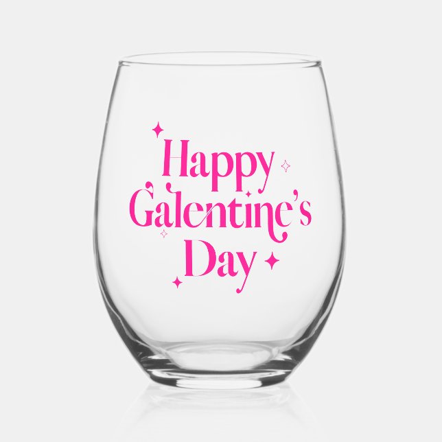 Pink Sparkle Galantine's Day Stemless Wine Glass (Front)