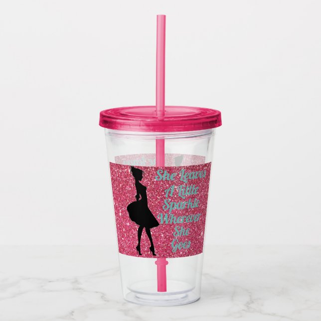 Pink Sparkle Girl's Acrylic Cup With Straw (Front)