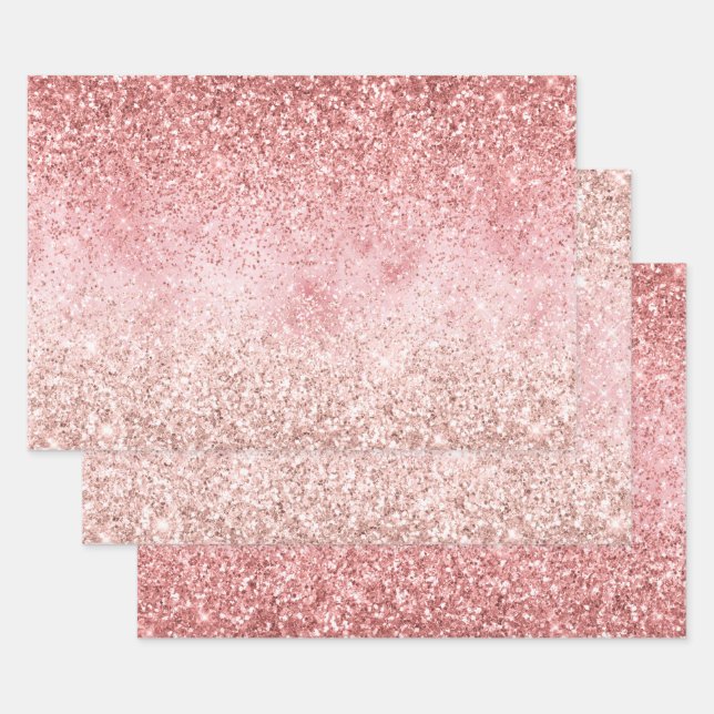 Pink Sparkle Girly Glitzy Glam Glitter Wrapping Paper Sheet (Set)