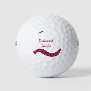 Pink sparkle glitter add bridesmaid name gift thro golf balls