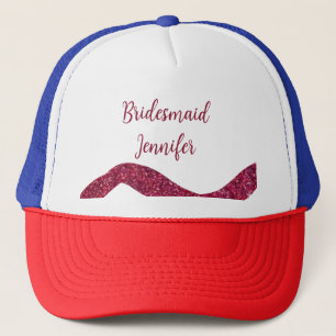 Pink sparkle glitter add bridesmaid name gift thro trucker hat