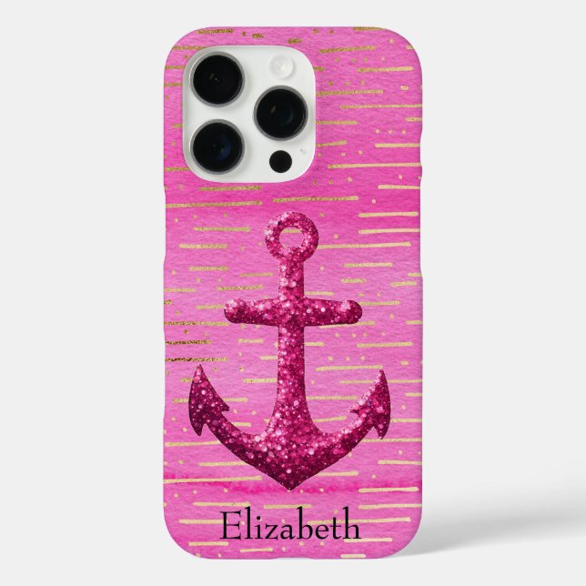 Pink Sparkle Glitter Nautical Sailing Anchor Name Case-Mate iPhone Case (Back)