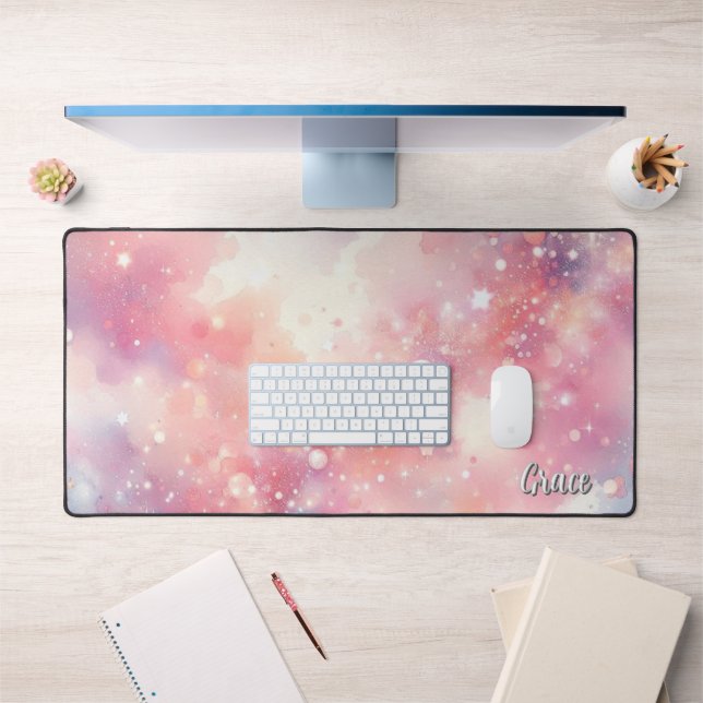 Pink Sparkle Glitter Personalise Home Office Desk Mat (Office 1)