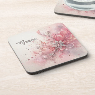 Pink Sparkle Glitter  Personalised  Coaster