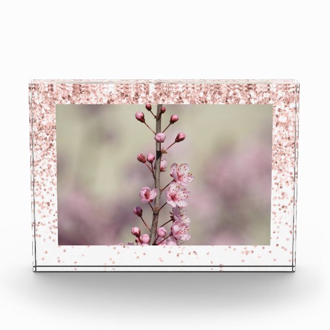 Pink Sparkle Glitter Personalised Photo Block (Front)