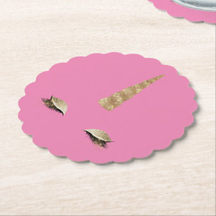 Pink Sparkle Gold Glam Unicorn Paper Coaster