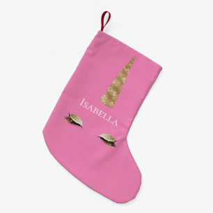 Pink Sparkle Gold Glam Unicorn Small Christmas Stocking