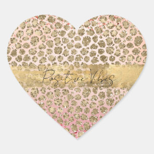 Pink Sparkle Gold Leopard Print Heart Sticker