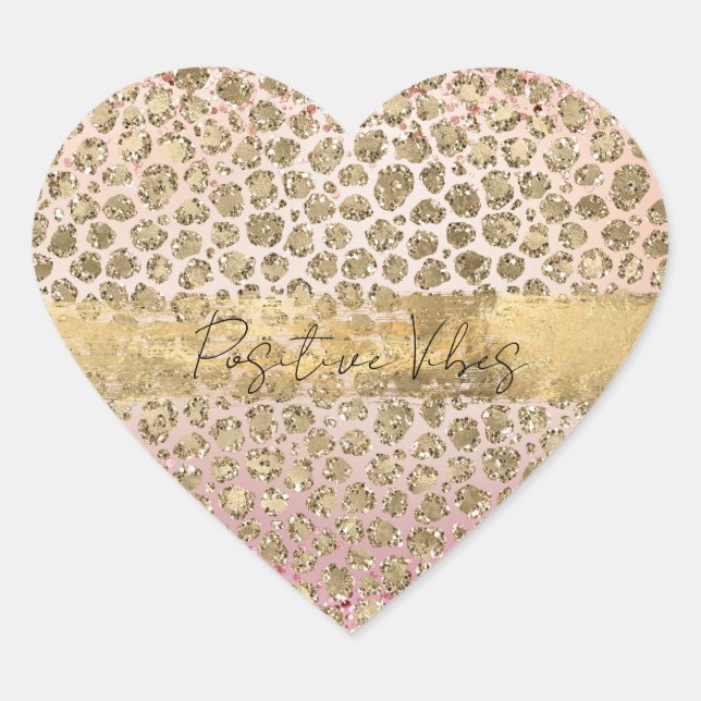 Pink Sparkle Gold Leopard Print        Heart Sticker (Front)