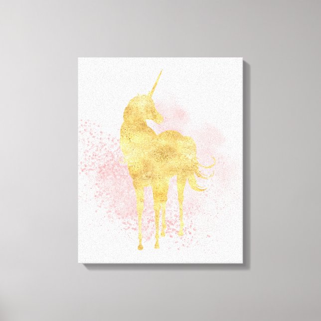 Pink Sparkle Gold Unicorn Canvas Print (Front)
