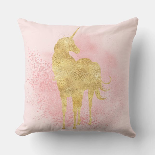 Pink Sparkle Gold Unicorn Cushion (Front)