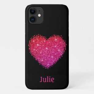 Pink Sparkle Heart Personalised iPhone 11 Case