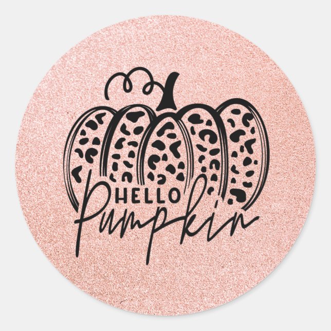 Pink Sparkle Hello Pumpkin Fall Classic Round Stic Sticker (Front)