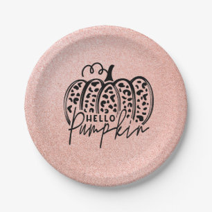Pink Sparkle Hello Pumpkin Paper Plate