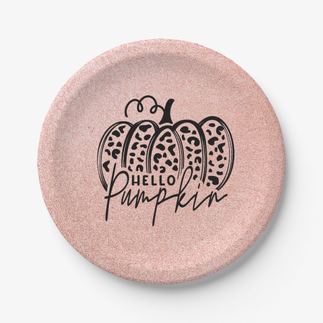 Pink Sparkle Hello Pumpkin Paper Plate (Front)