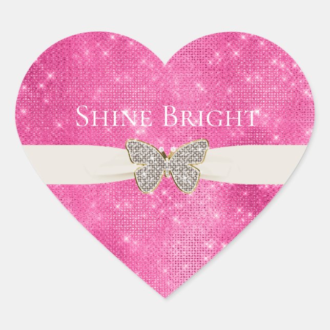 Pink Sparkle Jewelled Butterfly Heart Sticker (Front)