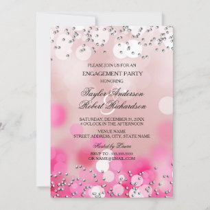 Pink Sparkle Lights Engagement Party Invitation