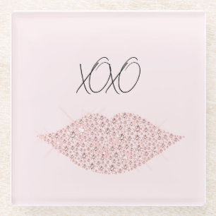 Pink Sparkle Lips XOXO Glass Coaster