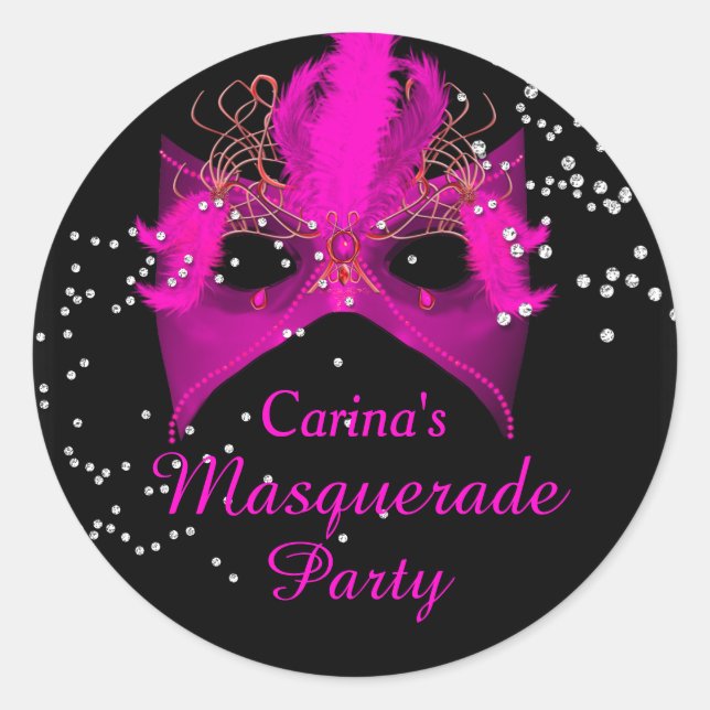 Pink Sparkle Masquerade Party Sticker (Front)