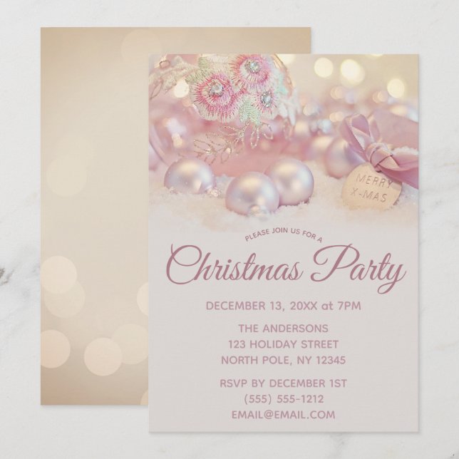 Pink Sparkle Ornament Christmas Party Invitation (Front/Back)