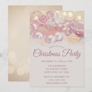 Pink Sparkle Ornament Christmas Party Invitation