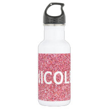 Pink Sparkle Personalised Name Water Bottle