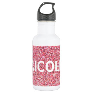 Pink Sparkle Personalised Name Water Bottle