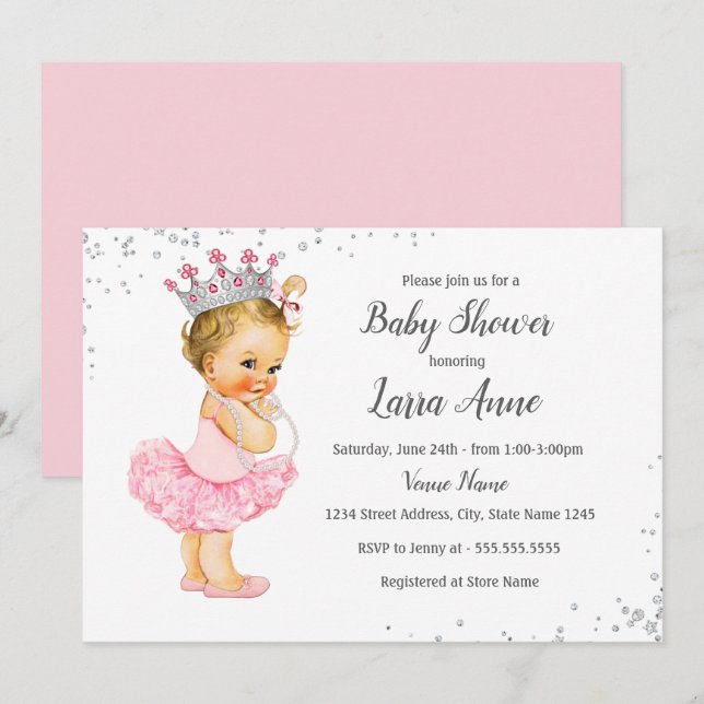 Pink Sparkle Princess Baby Shower Invitation (Front/Back)