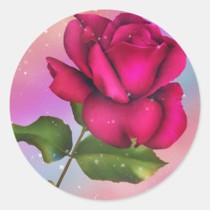 Pink Sparkle Rose Rainbow Pastel Birthday Party Classic Round Sticker