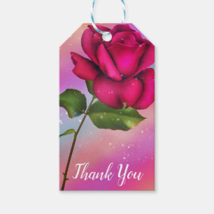 Pink Sparkle Rose Rainbow Pastel Birthday Party Gift Tags