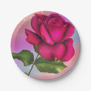 Pink Sparkle Rose Rainbow Pastel Birthday Party Paper Plate