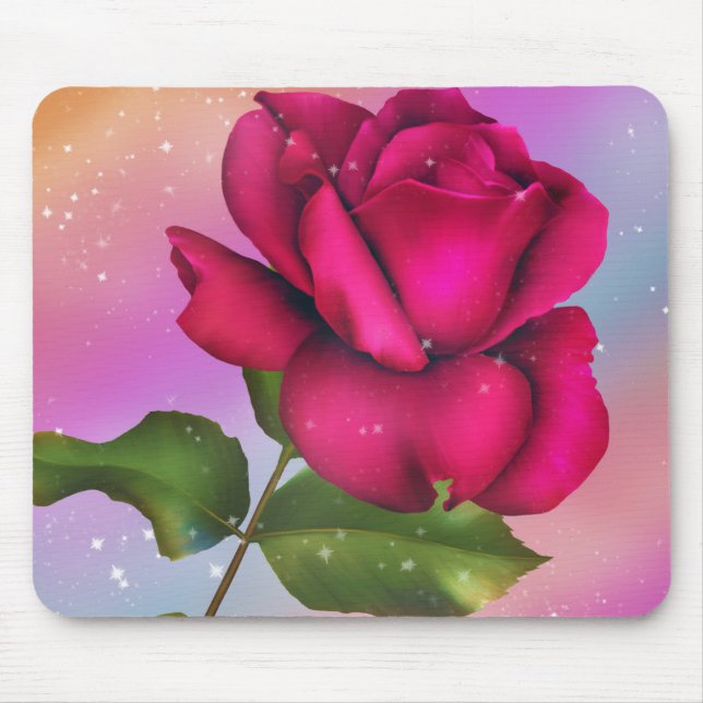 Pink Sparkle Rose Rainbow Pastel Floral Mouse Mat (Front)