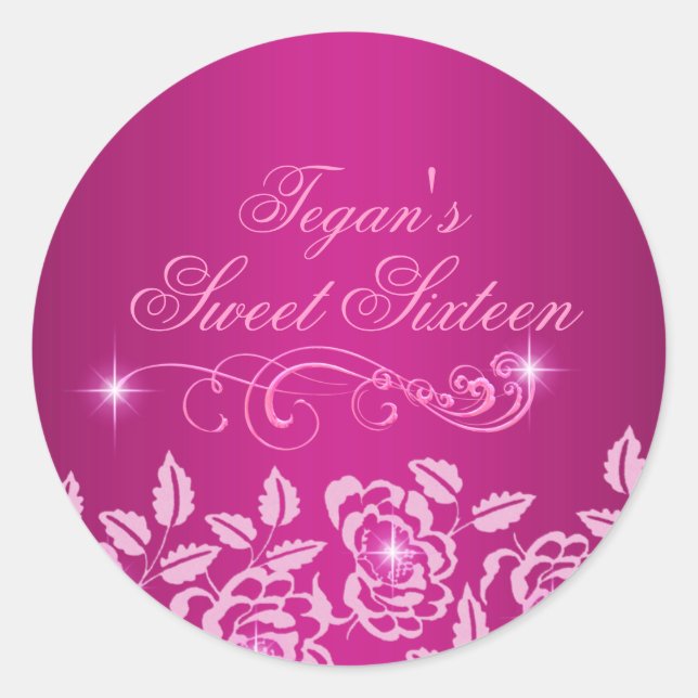 Pink Sparkle Rose Sweet 16 Envelope Sticker/seal Classic Round Sticker (Front)