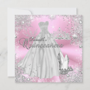Pink Sparkle Snowflake Quinceanera Invitation