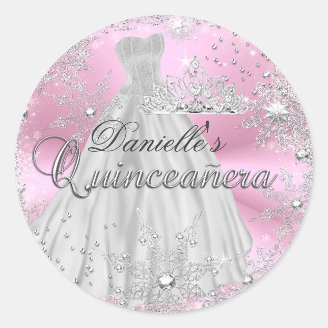 Pink Sparkle Snowflake Quinceanera Sticker (Front)