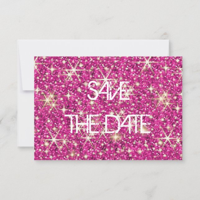 Pink sparkle starry glitter save the date (Front)