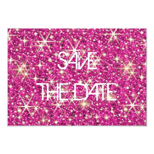 Pink sparkle starry glitter save the date card