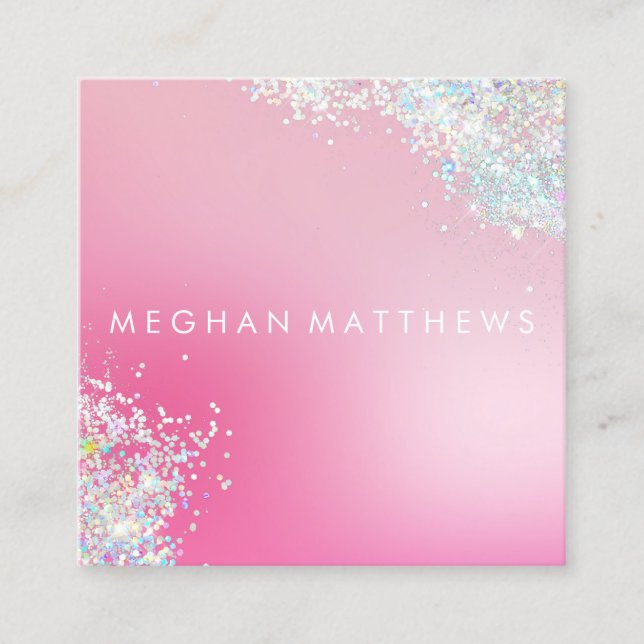 Pink Sparkle Stylist Square Business Card (Front)