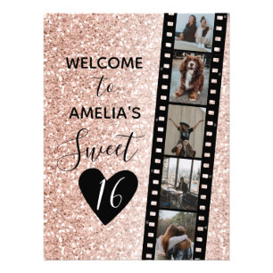 Pink Sparkle Sweet 16 Birthday Welcome Photo Sign