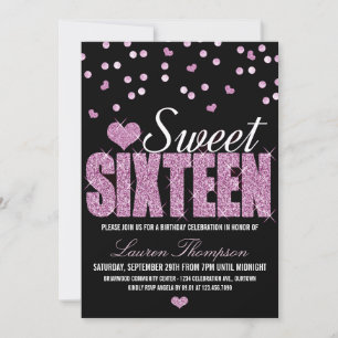 Pink Sparkle Sweet 16 Party Invitations