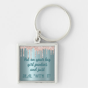 Pink Sparkle/Teal-Big Girl Panties-Deal With It! Key Ring