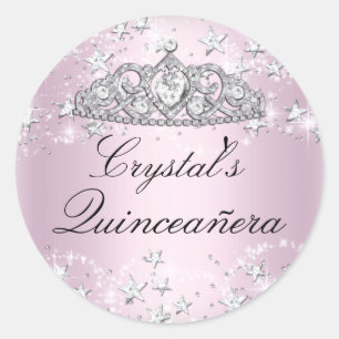 Pink Sparkle Tiara Stars Quinceanera Sticker