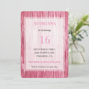 Pink Sparkle Tinsel Stripes 21st Birthday Invitation