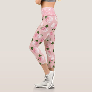 Pink Sparkle Vintage Garden Blossoms Capri Leggings