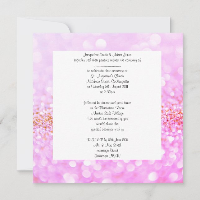 Pink sparkle wonder wedding invitation 2 (Front)